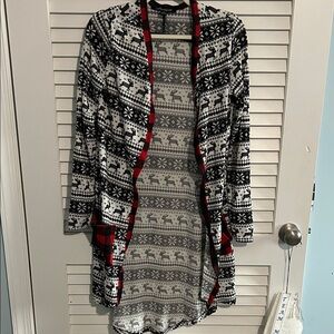 Chic Black and White Cardigan with Red Trim